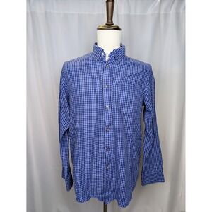 VANHEUSEN Mens Medium 15-15 1/2 Blue Check NO IRON Long Sleeve Button Down Shirt
